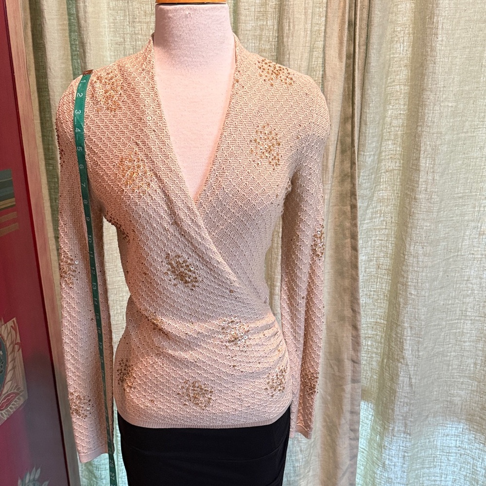 Ann Taylor Cream and Gold V-Neck Sweater